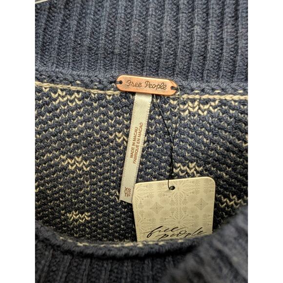Free People Cropped Sweater Womens XS Navy Easy Street Pattern Long Sleeve NWT - Picture 3 of 4